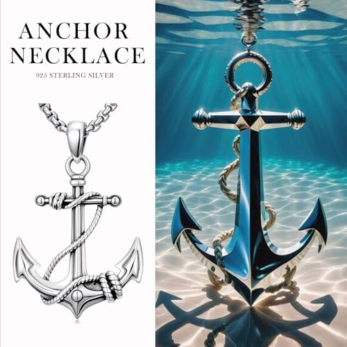 Mens Anchor Necklace, 925 Sterling Silver Nautical Anchor Pendant Anchored in Christ Jewelry Gifts for Graduates, Travelers, Sailors4