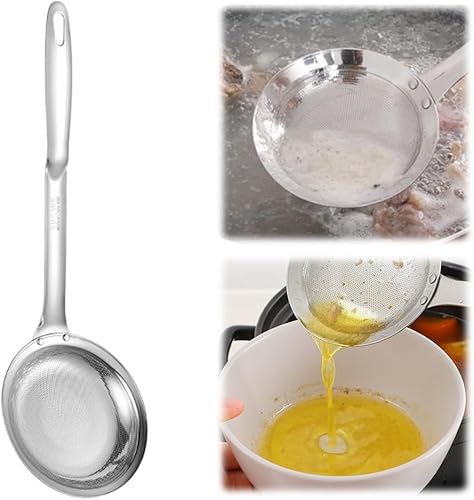 Miniatura 8 de Cuchara coladora de acero inoxidable de malla fina, colador de malla extrafina con asa, cuchara espumadera de acero inoxidable 304, accesorio de B