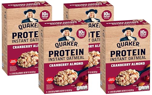 Quaker, Instant Oatmeal, Cranberry Almond, 6x 2.18 Oz Pouches per Box (Pack of 4)