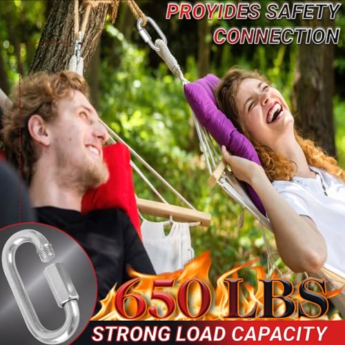 1.95\" Chain Quick Links, 12Pcs 5/16\" Heavy Duty Carabiner, 650 LBS Capacity, High Strength Anti-Rust Chain Connector for Hammock Hanging, Camping, and Hiking (Sliver) - Thumbnail 5