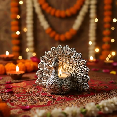 Image of Silver Plated Peacock Idol for Vastu and Home Decor | Divine Vastu Showpiece for Home & Gifting | 999 Silver Plated Decorative Idol | Auspicious Vastu Gift for Home, Weddings & Engagements