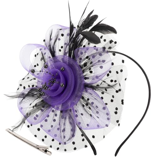 Image of DRESHOW Fascinators Hat Flower Mesh Ribbons Feathers on a Headband and a Clip Tea Party Headwear for Girls and Women