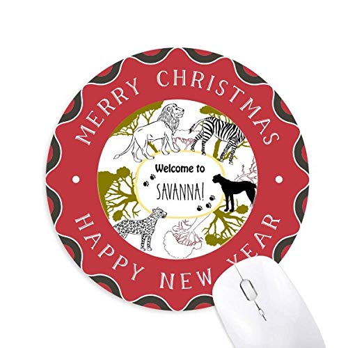 アフリカのサバンナシマウマようこそヒョウ野生生物への 円形滑りゴムのクリスマスマウスパッド