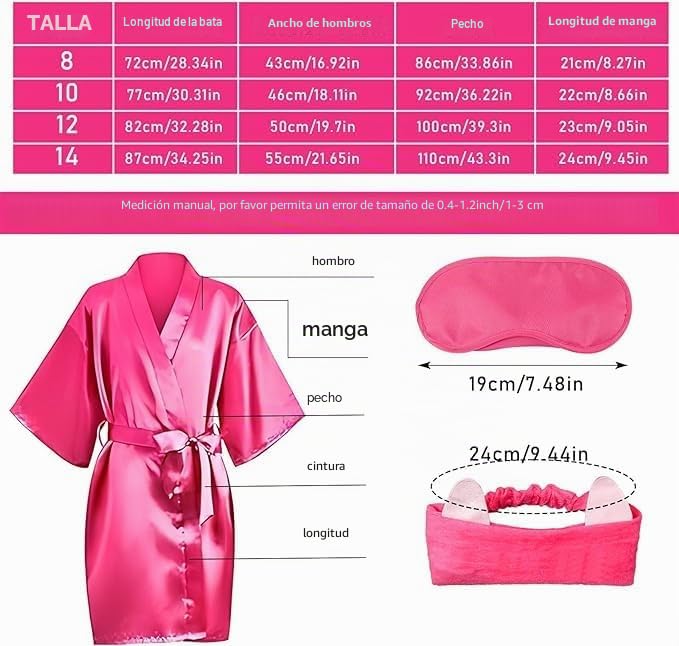 MSYU Juego de 30 piezas de suministros de fiesta de spa para niñas, batas de satén para fiestas de pijamas, suministros para fiestas de pijamas con diadema y venda para los ojos, regalo de cumpleaños