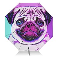 RPLIFE Pug Dog Cartoon Compact Umbrella, Lightweight Portable Automatic Umbrella for Women, Travel Umbrellas for Rain, Wind and Sun