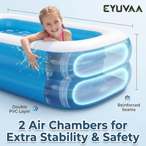 Image of EYUVAA LABEL Rectangular Inflatable Pool for Kids & Toddlers 7 Feet Large Full-Sized Swimming Bathtub Backyard Water Play Summer Fun Durable Child-Safe PVC Quick Inflate & Portable Outdoor Pool