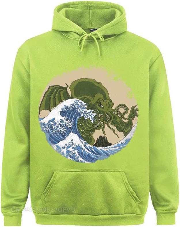 Mens Necronomicon Pullover Hoodie Hokusai Hoodie Graphic Cute Pullover Hoodie Fashion Oversize Cotton Man Kawaii Clothes (Ligh green, M)