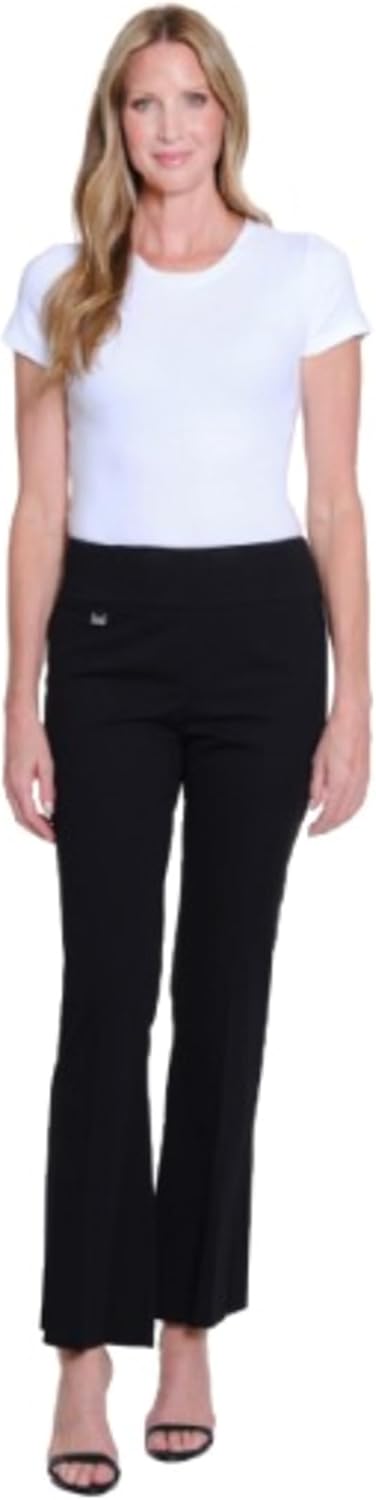 SLIM-SATION Women's Wide Band Elastic Waist Pull Over Flare Leg Pant-Short Length