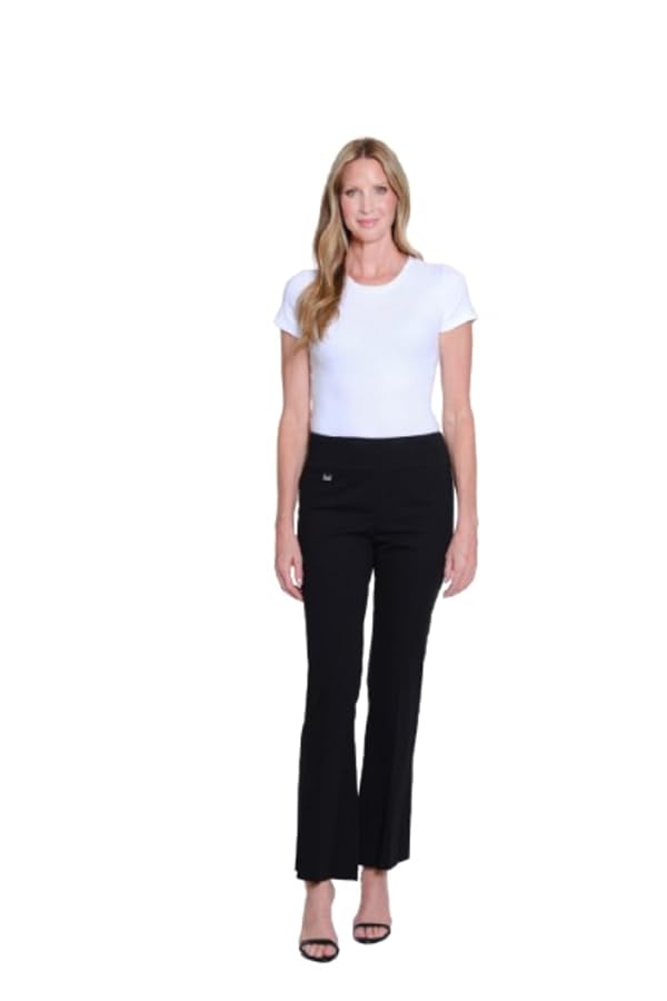 SLIM-SATION Wide Band Elastic Waist Pull Over Flare Leg Pant-Short Length, Black, 6 by SLIM-SATION - Used condition - US$36.88