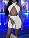Women's Sexy Ruched Bodycon Halter Criss Cross Cut Out Backless Mini Club Party Dresses, X-Small, White