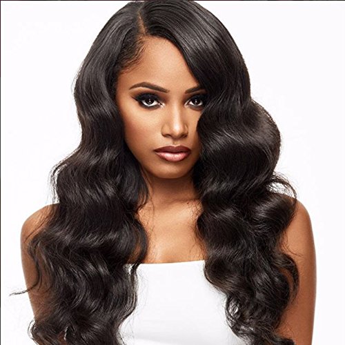 Choshim Hair 13X6 Size Hand Tied Virgin Hair Lace Front Wigs Loose Bouncy Curl Side Part with Baby Hair Pre Plucked Hairline Natural Black Color Body Wavy Human Hair Lace Wig (20inches, 150% Density)
