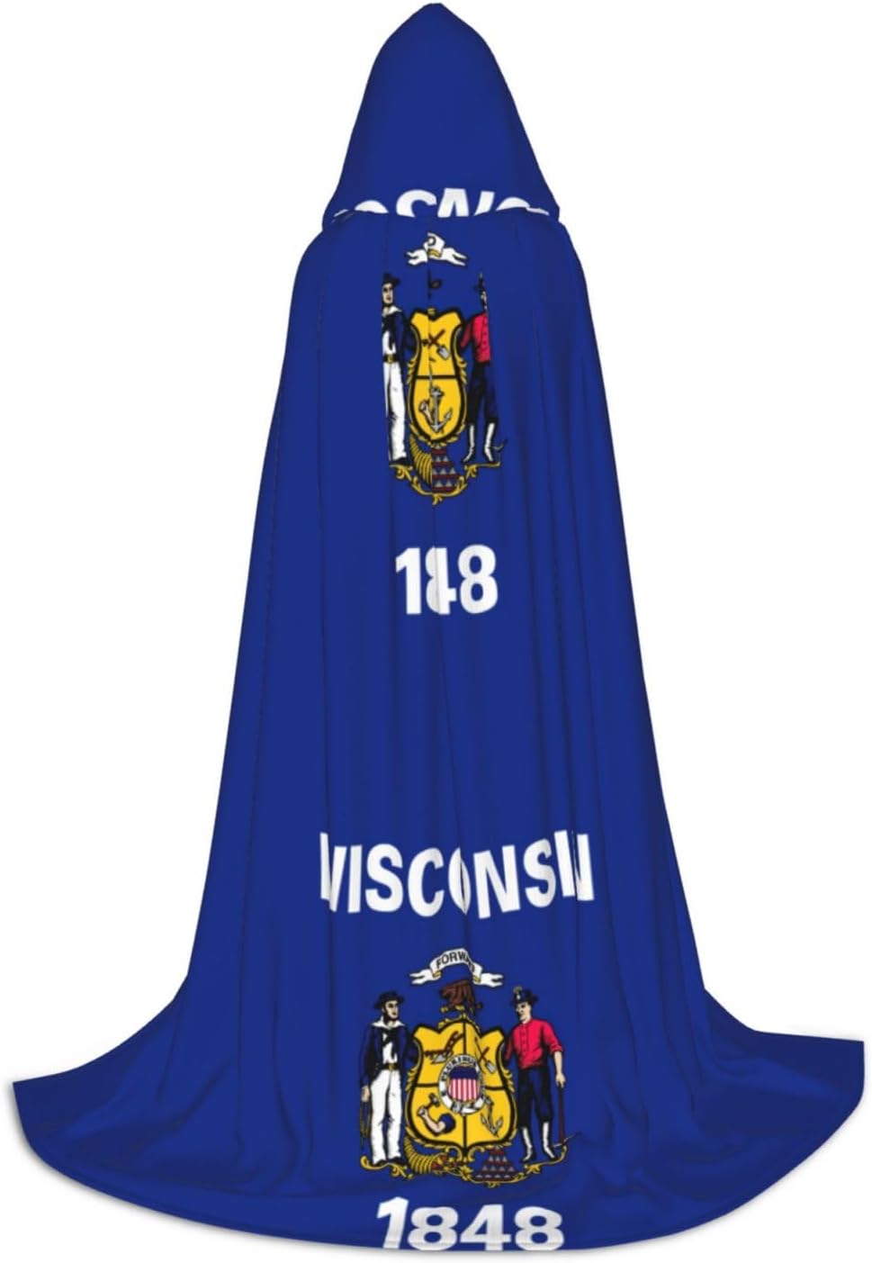 Wisconsin State Flag Print Renaissance Hooded Cloak Costume Clothes Halloween Medieval Costume Cape for Women Men