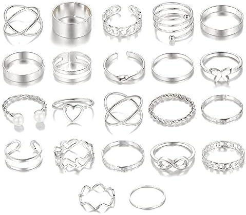 Shining Diva Fashion Latest Stylish Metal Boho Midi Finger Rings for Women and Girls - Silver