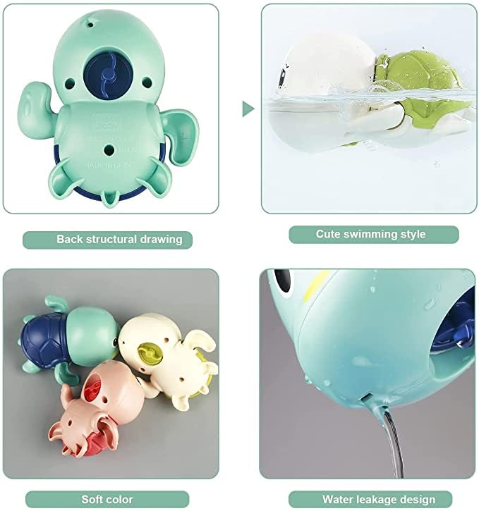 Wishkey 4PCS Wind-Up Swimming Turtle Bath Toys for Babies Floating Bathtub Toys for Toddlers & Kids Non-Toxic Water Play Toys for Baby Boys & Girls Bathing Toys for Infant 0-3 Years (Multicolor) 2