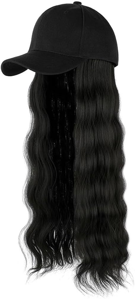 Wig Cap Wig Hat Fashionable Natural Peaked Hat Women's Water Wave Long Curly Wig Hat Adjustable Wig Cap Hair Extension Cap(A)