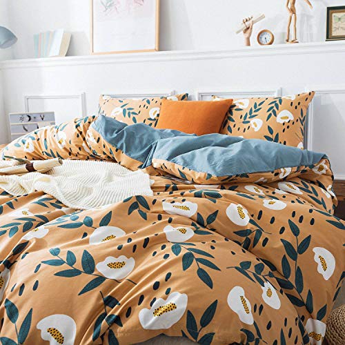 Honeilife Cotton Duvet Cover Queen Size Floral Comforter Cover, Soft And Breathable Wildflower Bedding Set With Zipper Closure & Corner Ties, 3Pcs(1Duvet Cover+2 Pillow Case)-,Gold Ingots Khaki #TOP3