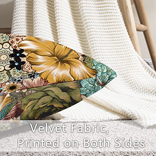 Asuexpect Boho Floral Throw Pillow Cover 18X18 Inch Set Of 2 Bohemian Vintage Flowers Cushion Covers Velvet Double Sided Printing Decorative Pillowcases For Living Room Bedroom Sofa Home Decor #TOP3