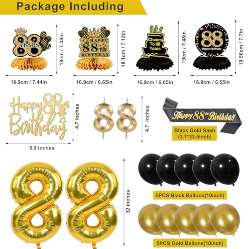 Image of 88th Birthday Decorations for Men, Black Gold 88th Party Decorations