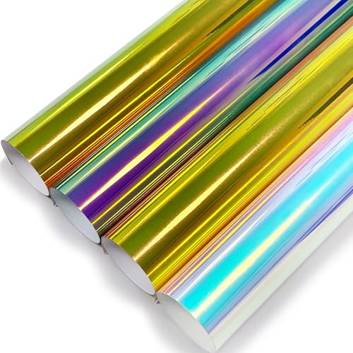 Efuncro Holographic Heat Transfer Vinyl- 12" x 12'' 4 Sheets Holographic HTV for Shirts, Pillow, Holographic Iron on Vinyl for Heat Press Machine, Matellic Sheen, Easy to Cut & Weed
