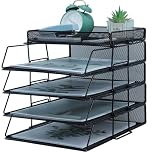 HIHOBDAY 4 Tiers Paper Organiser Mesh Letter Tray Metal Magazine File Desk Storage For Office School Home, Black