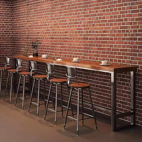 peilouw Farmhouse Bar Table,Solid Wood Long Narrow High Top Table with Footrest,Industrial Bar Height Table for Kitchen Dining Coffee Shop Window Small Space,No Stool(70.9