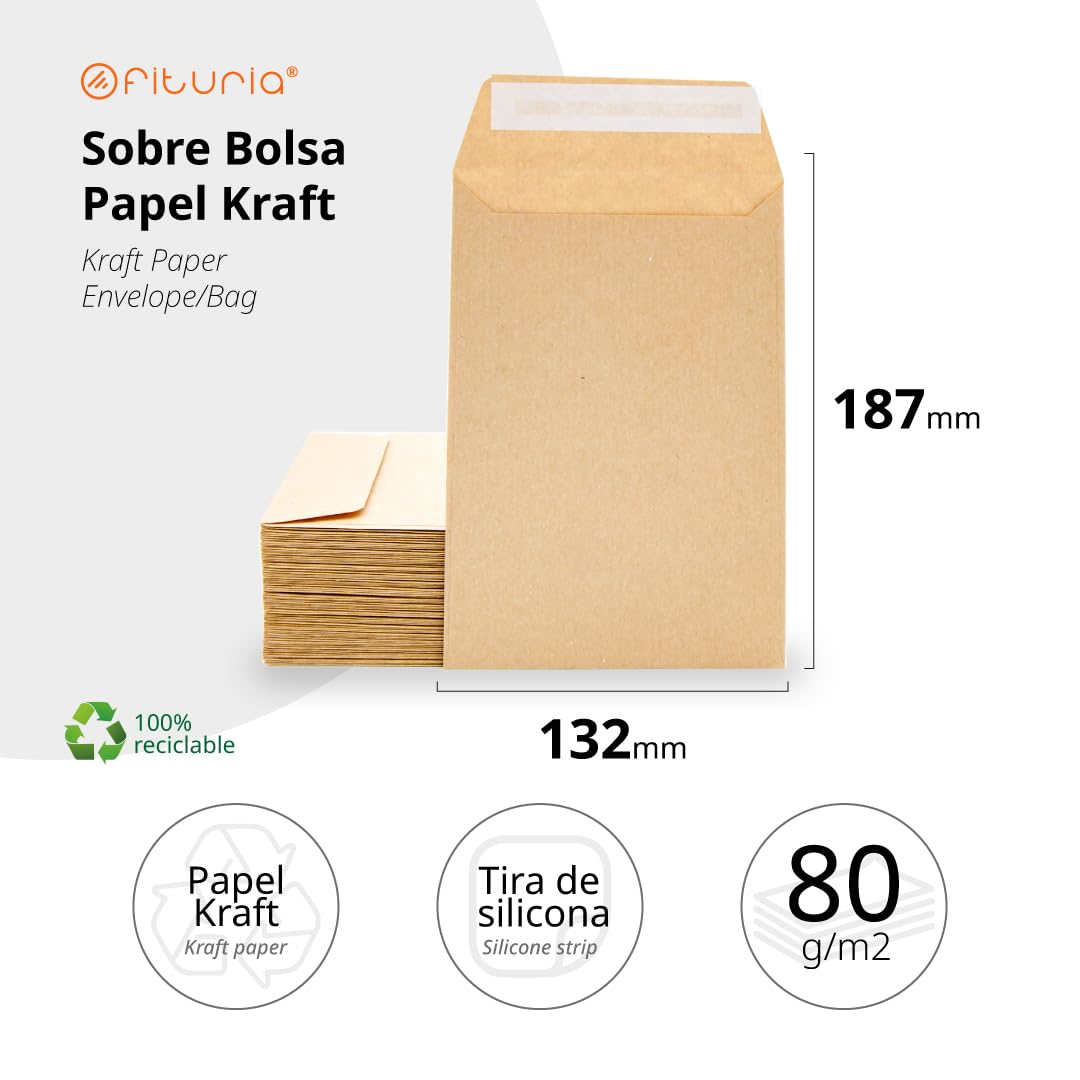 Kraftpapier-Umschläge 132x187 200 Stück für Dokumente Geschenke Hochzeitseinladungen Versand