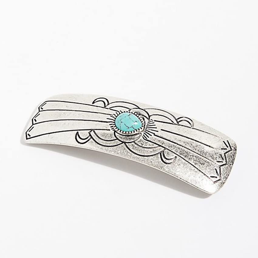 Large Hair Barrettes for Women Thick Hair, French Barrette Hair Clips Retro Metal Turquoise Ponytail Clamps Clasp Stylish Hair Accessories for Women Mother (Silver)
