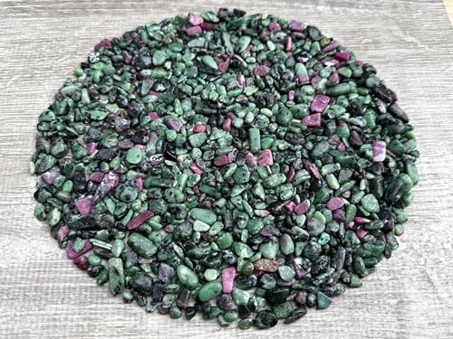Image of GAF TREASURES 2 oz Lot Natural Semi Tumbled Gemstone Chips, Crushed Mini Crystals, Undrilled Crystal Chips (Ruby Zoisite)