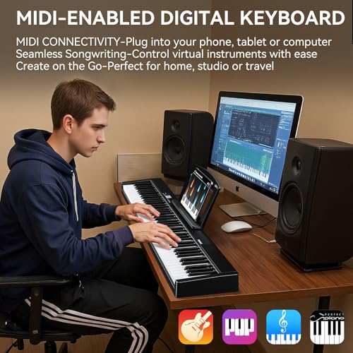 Image of Portable Piano Keyboard 88 key: Upgraded Foldable Piano Keyboard 88 Key Full Size Semi Weighted Keyboard Support MIDI Bluetooth Foldable Keyboard Piano with Sustain Pedal Piano Bag Gift for Beginner