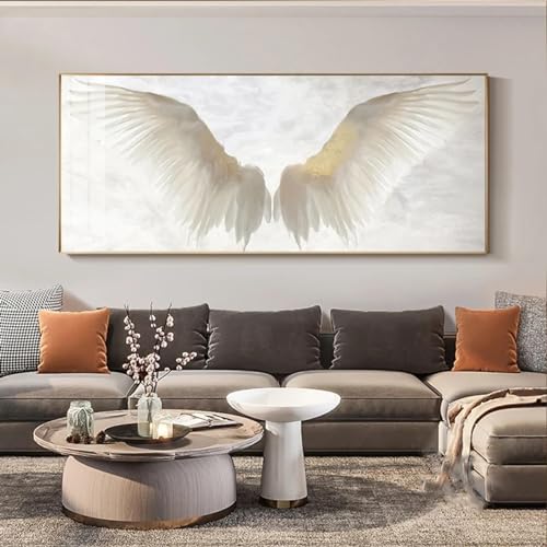 Art mural moderne ailes dorées et blanches sous forme de peinture sur toile 60x180 cm