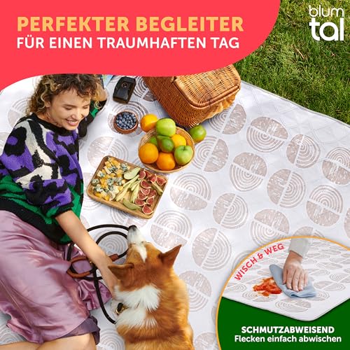 Blumtal Premium Picknickdecke wasserabweisend 200x200 cm Boho & TERRAZZO Design - waschbare Stranddecke sandfrei + weiche Zwischenfüllung - Outdoor Decke aus Oxford-Gewebe - Camping Decke bunt Boho