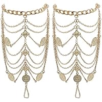 EQLEF Cadenas de pie de la Borla del símbolo de la bendición de la Moneda de Oro de Boho de Las Pulseras para el Tobillo 1 par (Oro)