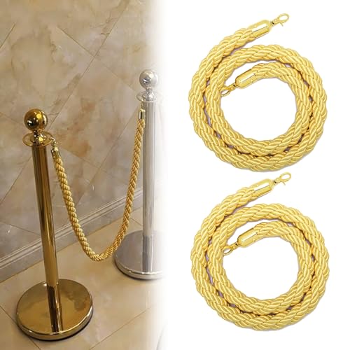 2 Pack Gold Velvet Ropes Only, 1m 1.2m 1.5m 2m Long Yellow Stanchion Post Rope, Velvet Barrier Ropes for Theaters, Hotels, Weddings (Size : 0.9m/3ft)
