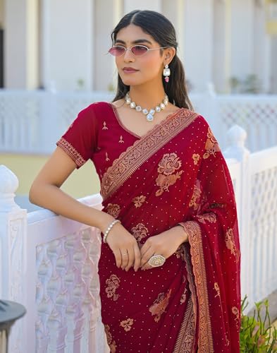 Image of SIRIL Women's Georgette Embroidery Saree With Unstitched Blouse