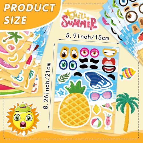 Image of Summer Stickers, Make a Face Sticker, Hawaii Tropical Pool Beach Stickers