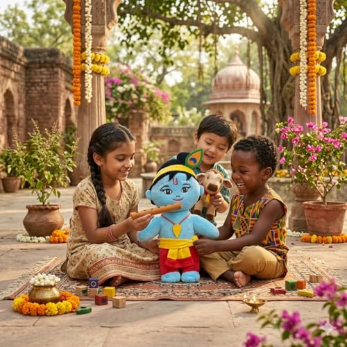 Image of AVSHUB Baby Krishna with Flute Cute Kanha Stuffed ToyPlush Toy Cute Soft Doll, Best Return Gift for Infants, Toddlers & Kids (Medium - 30 Cm, Without Music)