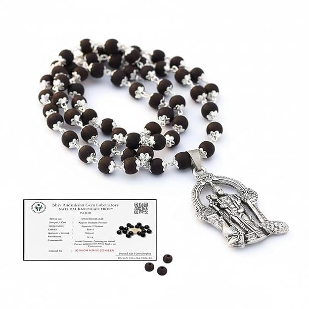Natural Karungali Malai with Lord Murugan Locket for Men & Women | Original Ebony Wood Beads Certified Mala | German Silver Caps | Tamil Murugan Pendant Mala | Spiritual Growth-image-42