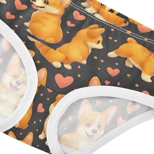 Joisal Cute Corgi Dogs Playful Poses Panties for Girl Toddler Underwear Floral Cotton Durable Kids Undies Briefs 2t4