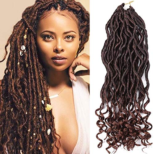 6 Packs 18Inch Faux Locs Crochet Hair Synthetic Goddess Braid Twist Crochet Hair Curly Ends Twist Braid Hair Extensions 1b/30