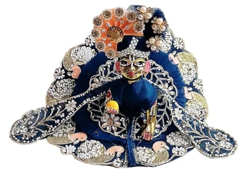 Image of Partish Laddu Gopal Heavy Poshak Size 1 l Ladoo Gopal Dress l Bal Gopal l Kanha Ji Thakur Ji Net Dress (Blue)