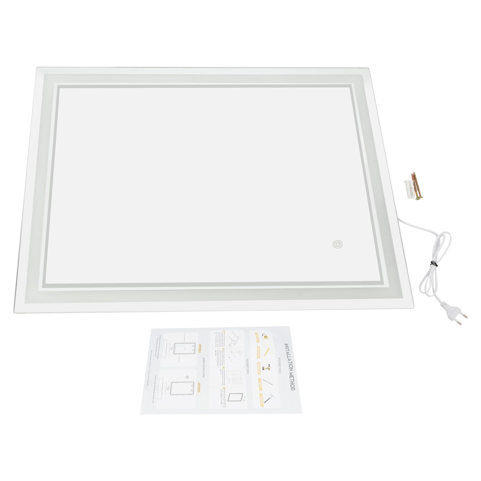 Espejo de baño LED, 60 x 80 cm, espejo de maquillaje y cosmético con 3 temperaturas de color, regulable, control táctil, función de almacenamiento, resistente al agua