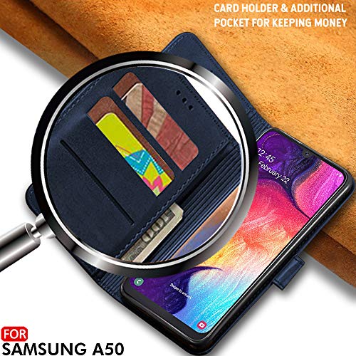 Image of TheGiftKart Genuine Leather Finish Flip Cover for Samsung Galaxy A50s / A50 / A30s | Inside Pockets & Inbuilt Stand | Wallet Style Back Case | Designer Button Magnet Closure (Black)