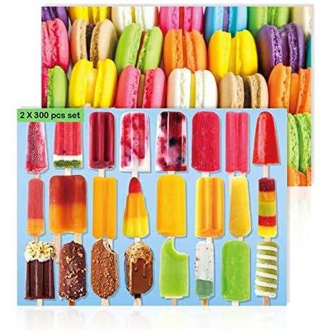 fishwisdom 300 Piece Jigsaw Puzzles Popsicles and Macarons for Adults Teens and Kids Family Happy Gift Idea (Pack of 2) (Popsicle+Macaron) Cover