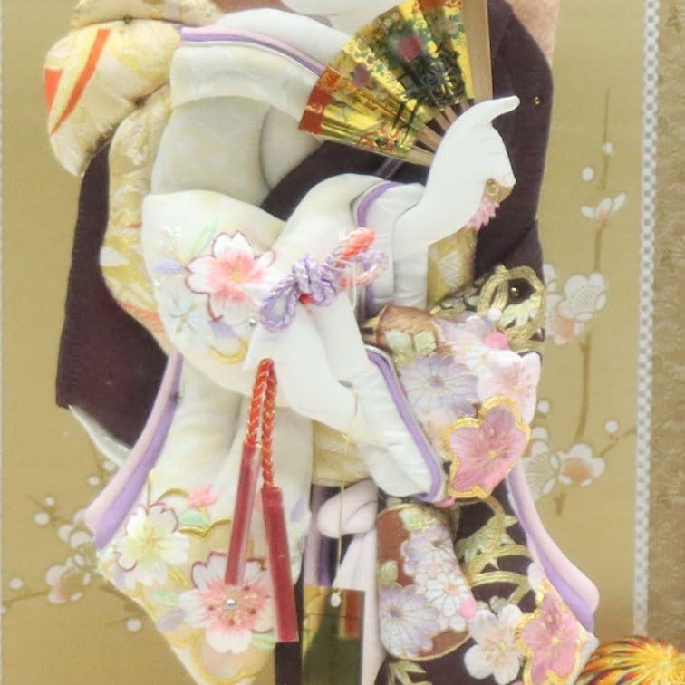 羽子板 ケース飾り 琴の音 15号 金彩刺しゅう 高さ61cm 銘木 桧ケース