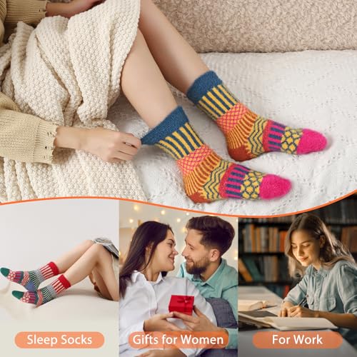 Image of SISOSOCK 5 Pairs Fuzzy Soft Cozy Comfortable Socks for Women, Casual Sleep Comfy Socks, Perfect Warm Winter Gifts for Women