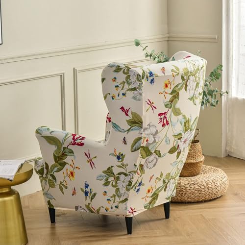 Highdi 2 Pezzi Copripoltrona Con Orecchie Elasticizzato, Copridivano Da 1 Posto Con Fodera Per Cuscino, Lavabile Rimovibile Per Bar Soggiorno Camera Da Letto Reception (Fiore E Foglia) - 4