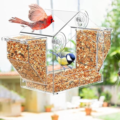 Window Bird Feeders - Clear Zuignap Finch Feeding Box | Eekhoorn Proof Acryl Vogelvoeder - voor Finch Tuin Buiten Bekijken Terras Kijken - Afbeelding 4