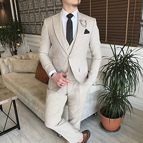 Conjunto de 3 peças masculino elegante, liso, com um botão, slim fit, blazer de festa, colete e calç