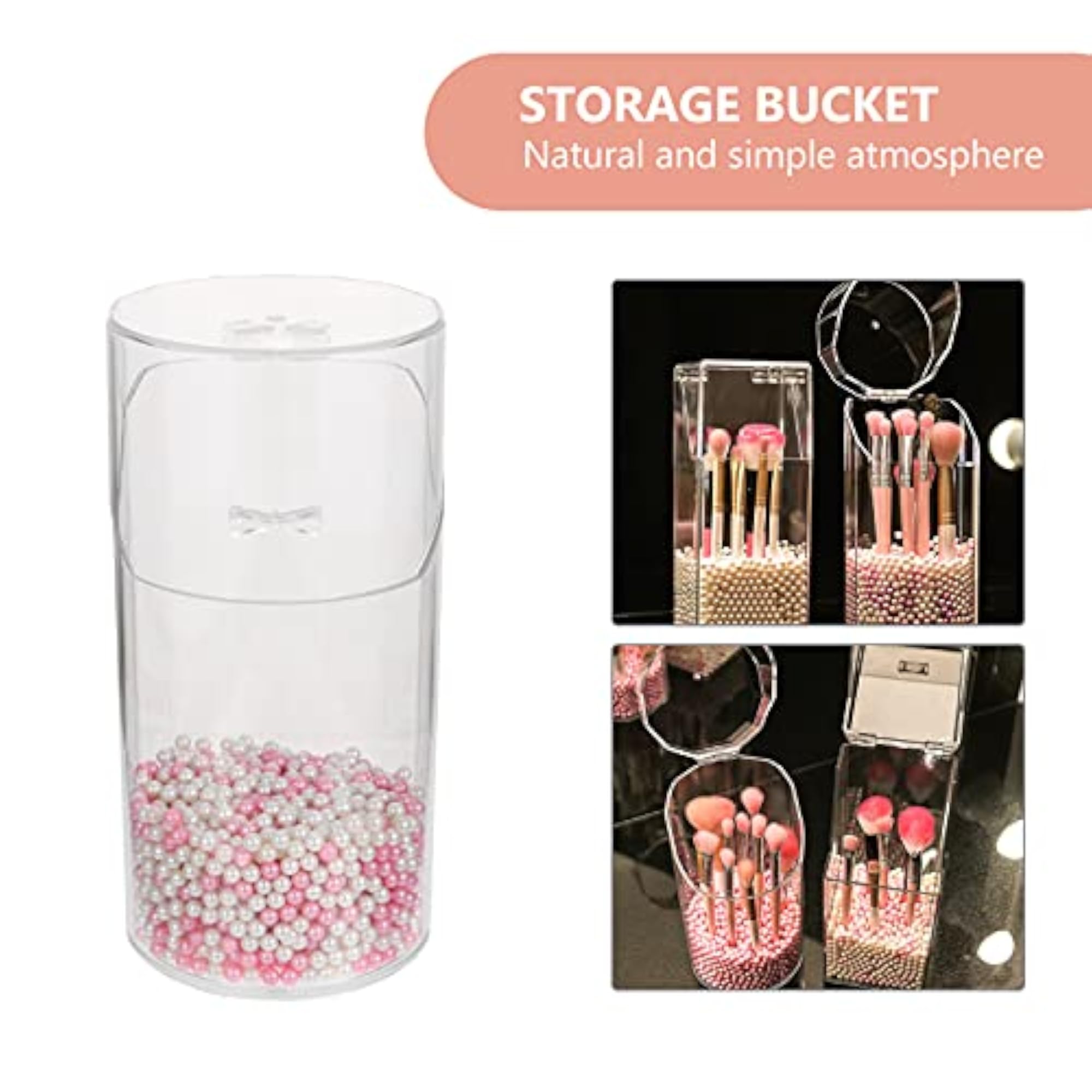 Makeup Brush Holder with Pearls, Transparent Makeup Organiser
