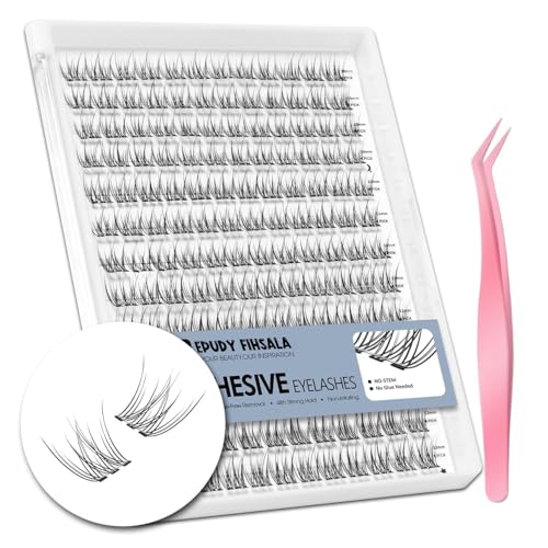 Self Adhesive Lash Clusters No-Stem 10-12mm Short Lash Clusters 156pcs Clear Invisible Band Pre...